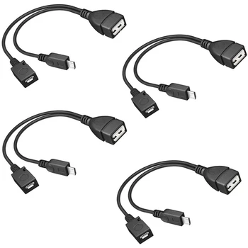 4-Pack Mini OTG Kabelis, Adapteris,2-In-1 Powered Mikro USB į USB Adapteris(OTG Laidas + Maitinimo Laidas) Transliacijos Lazdos ir Tt