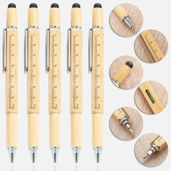 50PCS Daugiafunkcinis bambuko įrankis pen, 6-in-1 atsuktuvas, lygio matuoklis, talpa pen, šešiakampis tušinukas