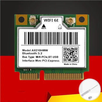 NAUJAS WiFi 6E AX210HMW Mini PCIE Wifi Korta Intel AX210 5374Mbps Bluetooth5.2 802.11 ax 2.4 G/5G/6G WiFi 6 AX210 Belaidžio ryšio Adapteris