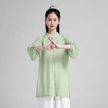 Kung Fu Suknelė Wushu Drabužių Chi Drabužius Kovos Meno Vienodą Moterų Mergina Kvėpuojantis Kun Meistras 2023 Naujo Stiliaus Šviesiai Žalia