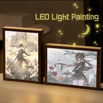 Anime šviesdėžės Genshin Poveikio Xiao Akis Miegamojo Puošimas Led Nakties Šviesos 3d Tapyba Naktiniai staleliai, lempa Yelan Yae Miko Stalo Lempa