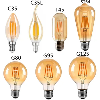 LED Edisonas, Kaitinamosios Šviesos Retr Lemputė Rudos Aukso T45 G80 G95 G125 4W 8W E27 2700K AC 110V, 220V, Dimeris, Restoranas Miegamasis