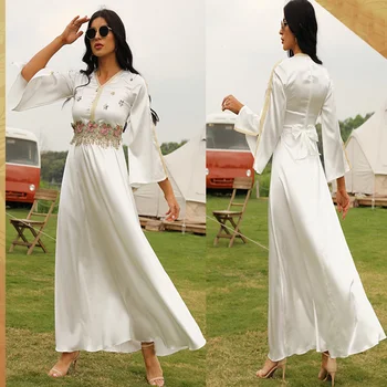 Naujas Dubajus Artimųjų Rytų Musulmonų Suknelė Ponios vientisos Spalvos ilgomis Rankovėmis Abayas Moterims, Chalatai Mados Vestidos Arabes Dubajus Y Turcos