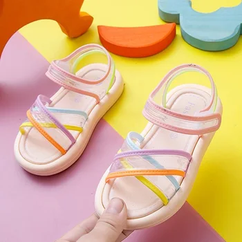 2023 Naujas mergaičių sandalai vasarą net raudona vaikų minkštųjų vienintelis open-toe neslidus kristalų mergaitę paplūdimio sandalai