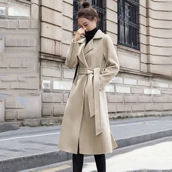 tranšėjos paltai moterims striukė 2023 išlaikyti šiltas rudens ir žiemos slim fit Vilnonis švarkas moteriška vientisos spalvos Nėrinių Britų stiliaus paltai