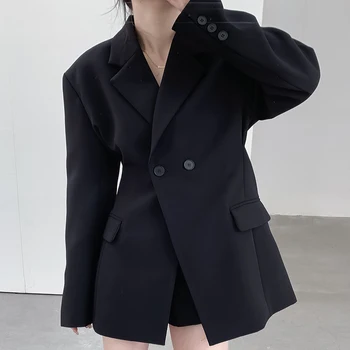Nauja, moterų švarkas slim-fit juosmens, pečių trinkelėmis atsitiktinis juodas kostiumas striukė moteriška 2023 pavasario outwear