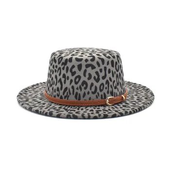 Naujas klasikinis leopard Pajuto, Fedora vyrų ir moterų dirbtinės vilnos susiliejo džiazo skrybėlę platus kraštų paprasta bažnyčia Derby flat top hat iš naujo