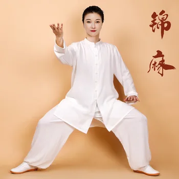 Medvilnės Skalbiniai Moterys Vyrai Kovos Menų Chi Wushu Uniformas Kinų Stiliaus Laisvi Marškinėliai+ziajać Pratimas Treniruotės Joga Wing Chun Rinkinys