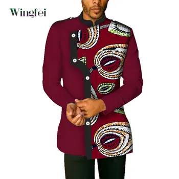 Afrikos Drabužiai Vyrams Mados Dashiki Marškinėliai ilgomis Rankovėmis Stovėti Apykaklės Palaidinė Kailis Laisvalaikio Stiliaus Afrikos Drabužių Medvilnės WYN340