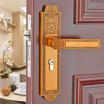 Europos interjeras, miegamojo durų užraktas mechaninė durų užraktas namų išjungti iš medžio masyvo durų rankena