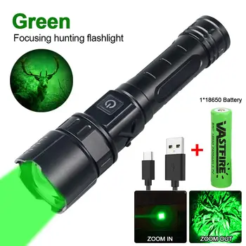 Žalia Žibintuvėlis Profesionalus LED Zoomable Fakelas Medžioklės USB Įkrovimo Taktinis Naktį Skautų Šviesos+Paspauskite Jungiklį+Gun Įrašą