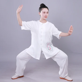 Kung Fu Suknelė Wushu Drabužių Chi Drabužius Kovos Meno Vienodą Moterų Mergina Kun Meistras Trumpas Rankovės Siuvinėjimas 2023 Naujas Stilius