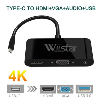 Wiistar USB C iki HDMI VGA 3,5 mm Adapteris C Tipo VGA HDMI 4K už Huawei Mate 10 Pro 