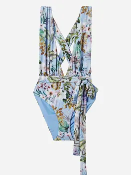 Gėlių Spausdinti Giliai V Kaklo Paplūdimio 2023 Moterų Mados maudymosi Kostiumėliai, Vasarinės vientisas maudymosi kostiumėlį, Maudymosi Kostiumai Atostogų Sexy / Naujas