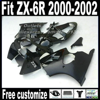 Plastikiniai Purvasargiai nustatyti Kawasaki ZX6R 00 01 02 Ninja 636 visi blizgus juodas ABS lauktuvės rinkinys ZX-6R 2000 2001 2002 AF57