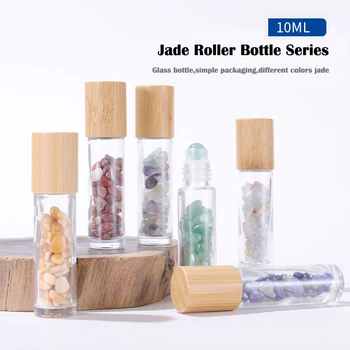 10vnt 10ml Roll Butelį Eteriniai Aliejai Stiklo Gamtos Jade Roller Buteliai su Crystal Chip Daugkartiniai Pakavimo Talpyklos